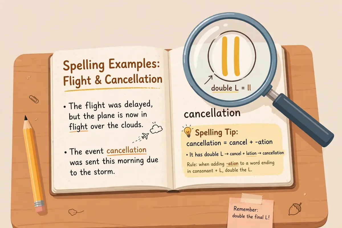 Cancellation spelling examples illustration