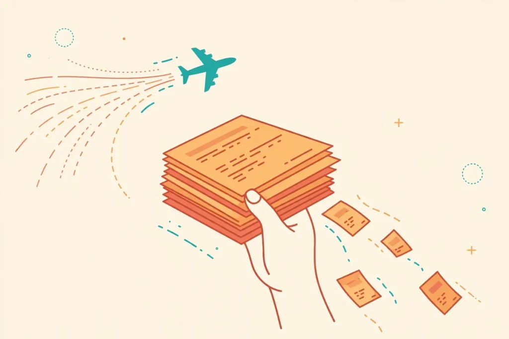 Airplane flying above a hand holding printed advertisement leaflets, illustrating flyer versus flier usage