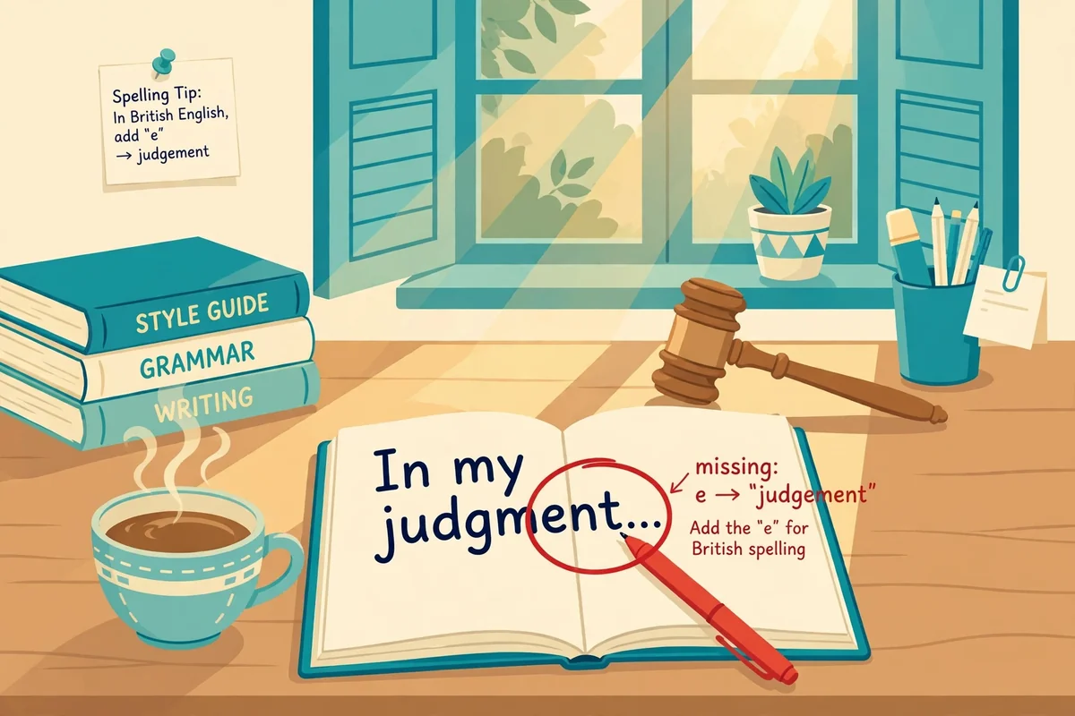 Judgment versus judgement spelling examples illustration