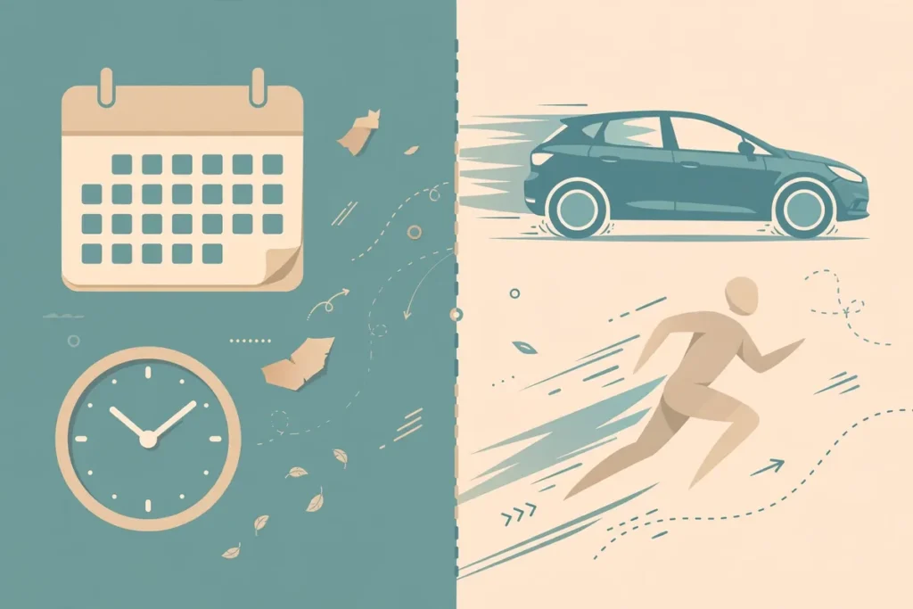 Illustration contrasting past as time with passed as movement