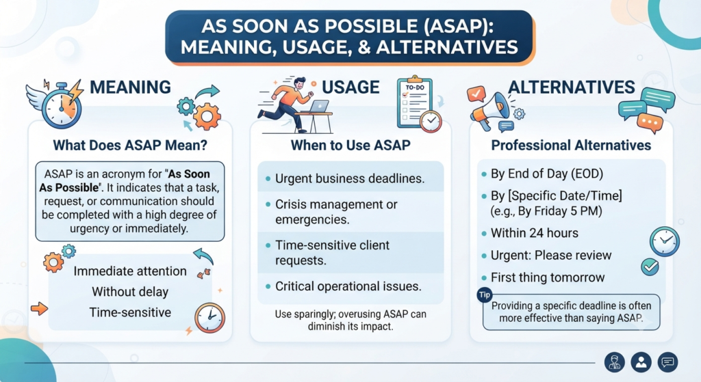 As Soon as Possible: Meaning, Usage, and Alternatives