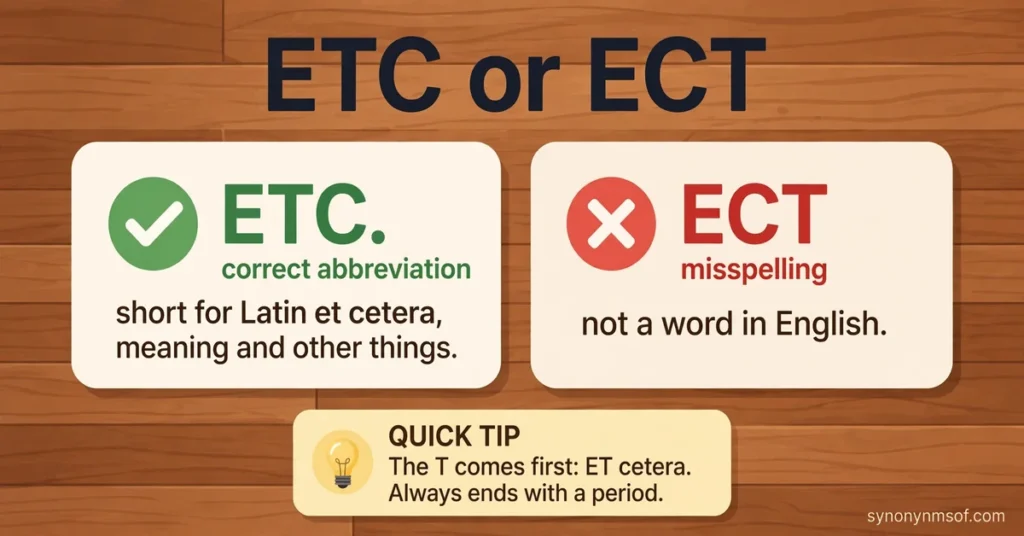 Etc or Ect: Correct Spelling and Usage