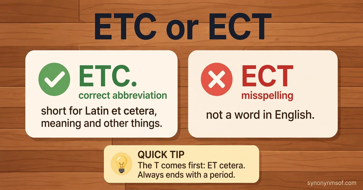 Etc or Ect: Correct Spelling and Usage