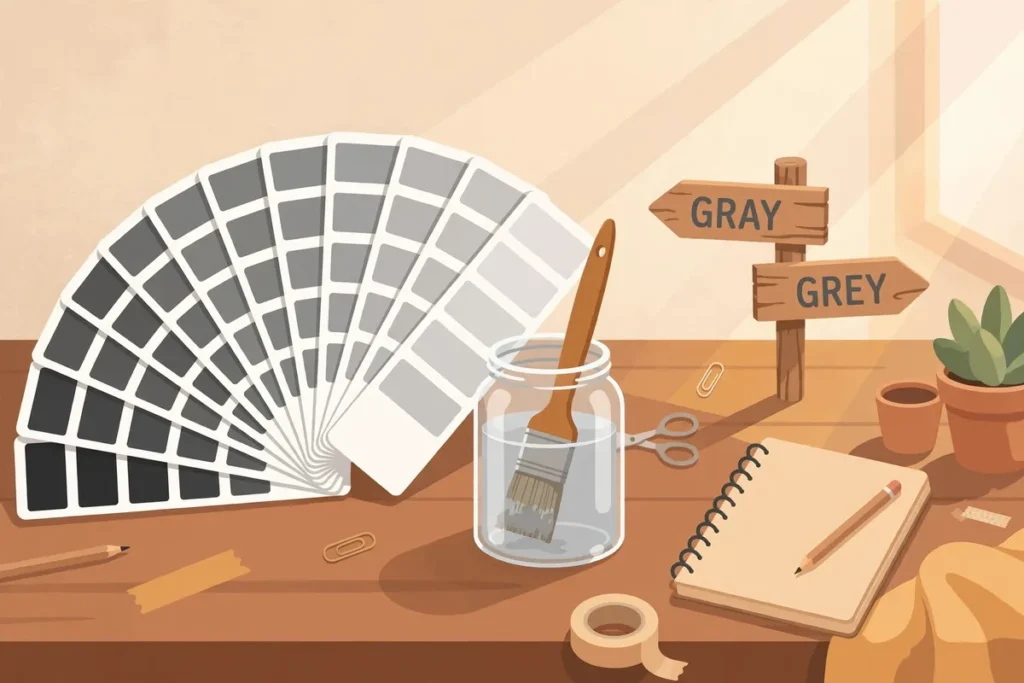Gray or grey spelling examples illustration