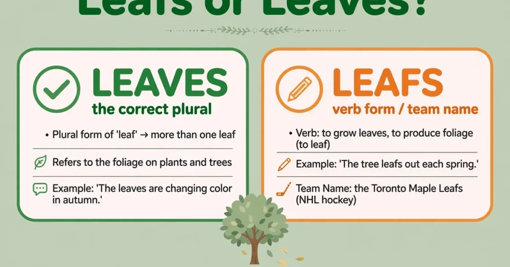 Leafs or Leaves: Correct Spelling, Meaning, and Examples