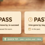 Pass or past meaning and usage examples infographic comparing the two words