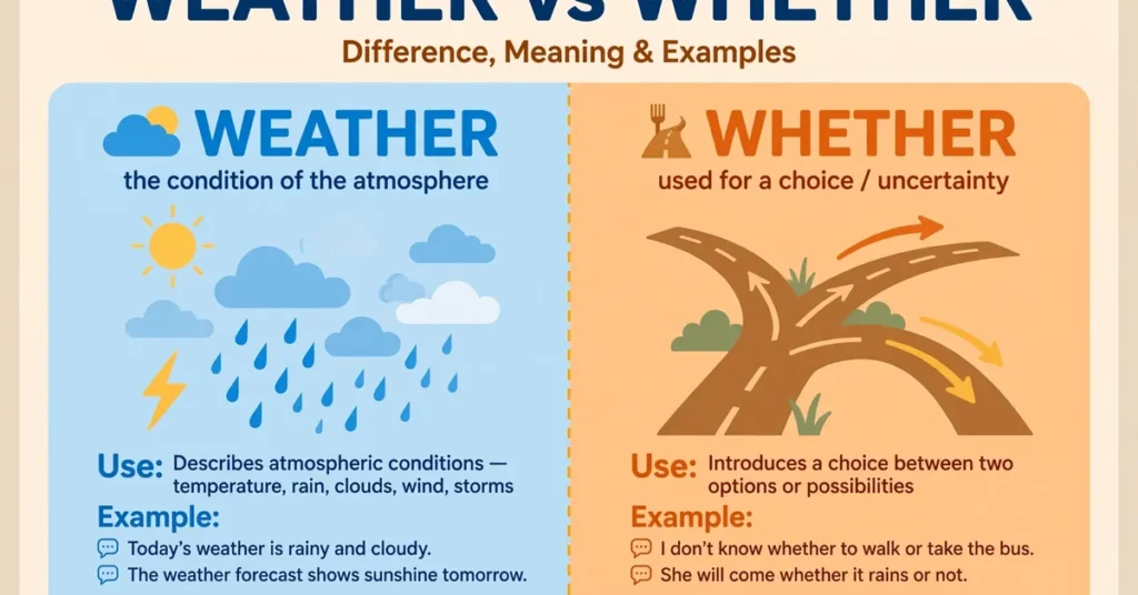 Weather or Whether: Difference, Meaning, and Examples