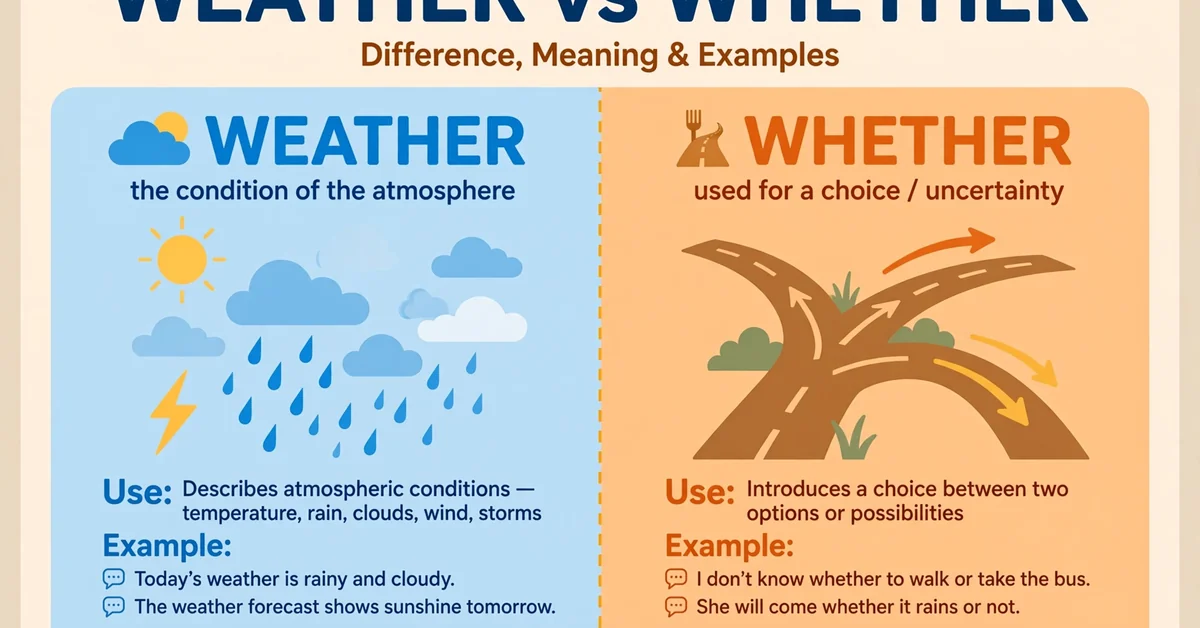 Weather or Whether: Difference, Meaning, and Examples